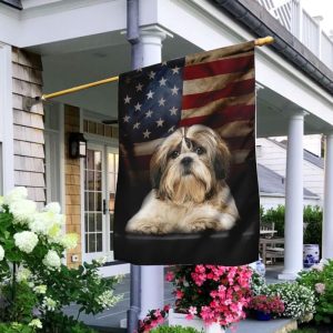 Shih Tzu Dog American US For Indoor Outdoor Decorative Garden House Flag