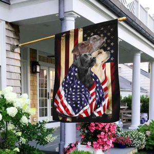 Labrador Retrievers Four Dogs American Patriot US For Indoor Outdoor Decorative Garden House Flag