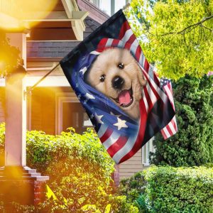 White Puppy With American Patriot US Dog For Indoor Outdoor Decorative Garden House Flag