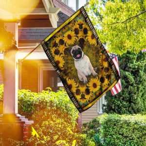 Pug Sunflower Dog America US For Indoor Outdoor Decorative Garden House Flag