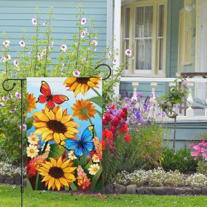 SUMMER SPRING FLORAL BURLAP GARDEN FLAG