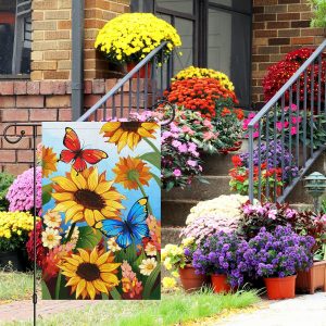 SUMMER SPRING FLORAL BURLAP GARDEN FLAG